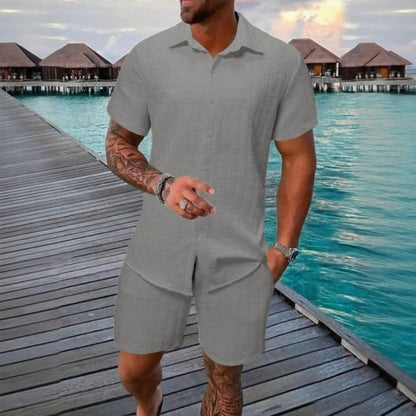 Conjunto Hugo™ em Tecido Texturizado Premium com Camisa de Botões