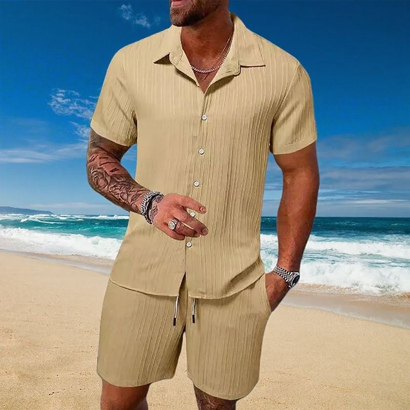 Conjunto Gael™ em Seda Gelo com Camisa Manga Curta e Shorts Ajustável