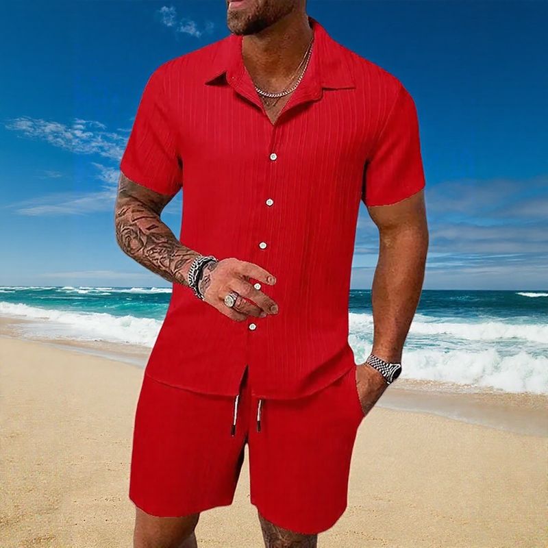 Conjunto Gael™ em Seda Gelo com Camisa Manga Curta e Shorts Ajustável