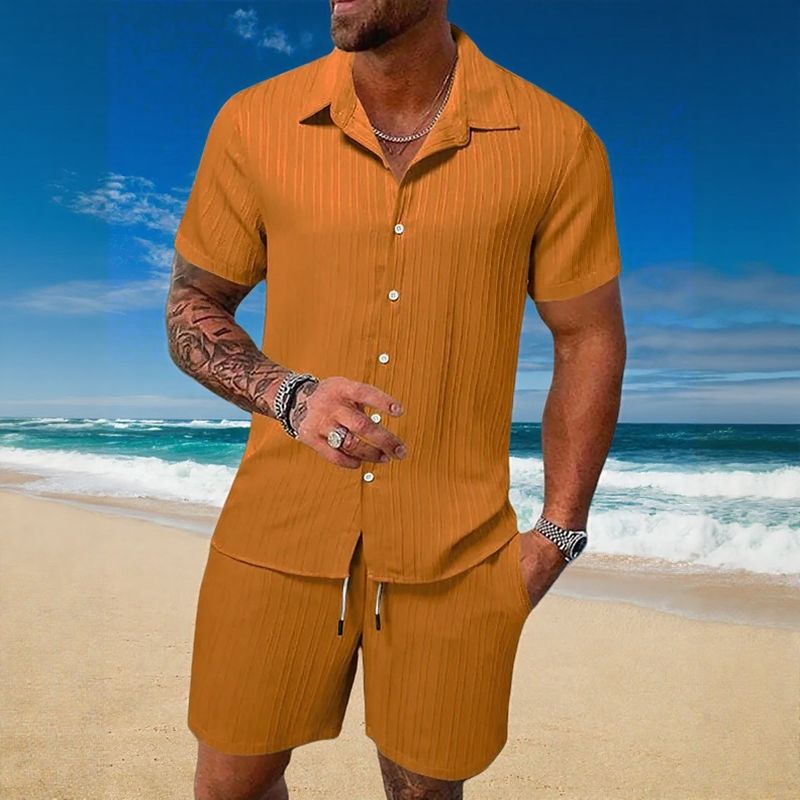Conjunto Gael™ em Seda Gelo com Camisa Manga Curta e Shorts Ajustável