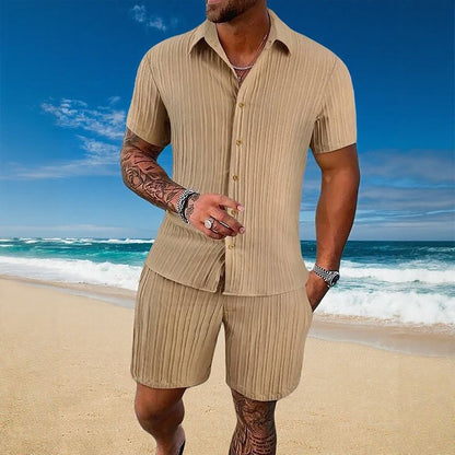 Conjunto Gael™ em Seda Gelo com Camisa Manga Curta e Shorts Ajustável