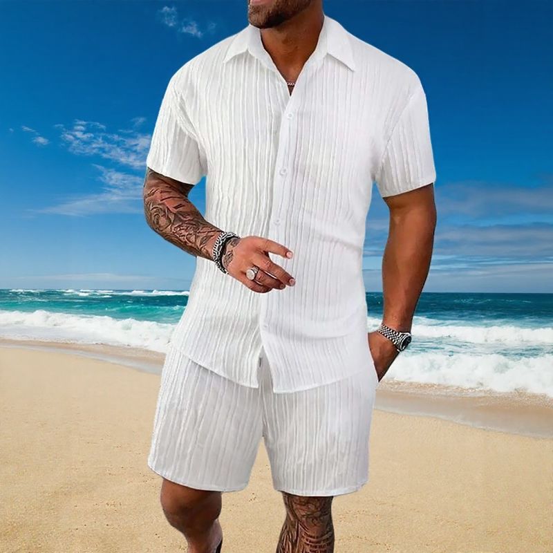 Conjunto Gael™ em Seda Gelo com Camisa Manga Curta e Shorts Ajustável