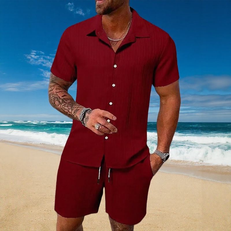 Conjunto Gael™ em Seda Gelo com Camisa Manga Curta e Shorts Ajustável