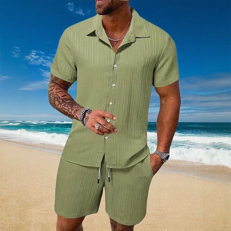 Conjunto Gael™ em Seda Gelo com Camisa Manga Curta e Shorts Ajustável