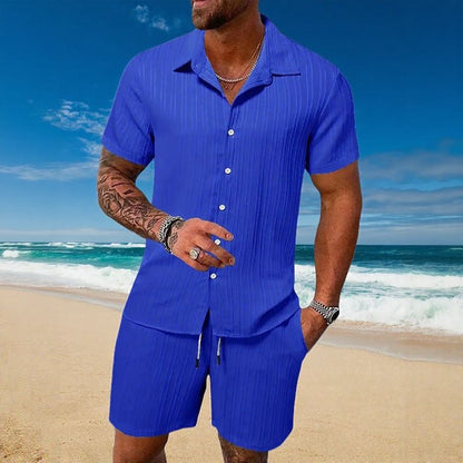 Conjunto Gael™ em Seda Gelo com Camisa Manga Curta e Shorts Ajustável