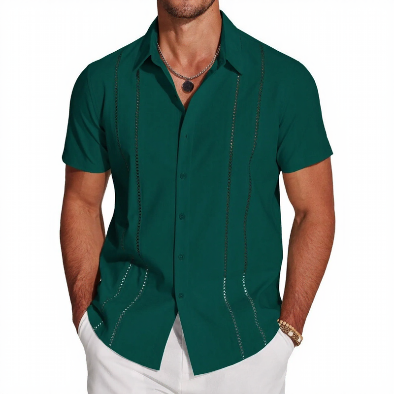 Camisa Kaedon™ com Linhas Verticais de Efeito Metálico e Visual de Alto Padrão
