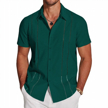 Camisa Kaedon™ com Linhas Verticais de Efeito Metálico e Visual de Alto Padrão