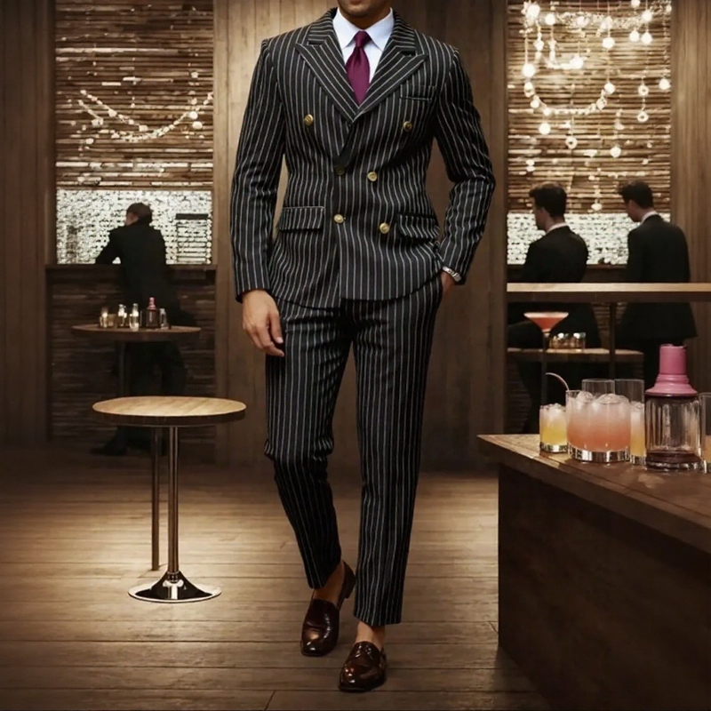 Terno Monarch™ em Alfaiataria com Risca de Giz e Estilo Executivo Premium