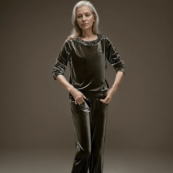 Conjunto de Blusa + Calça Lumière™ Brilho Acetinado / Conforto e Glamour para o Outono Inverno!