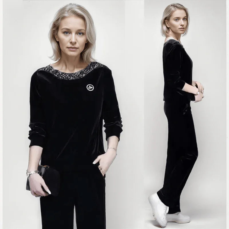 Conjunto de Blusa + Calça Lumière™ Brilho Acetinado / Conforto e Glamour para o Outono Inverno!