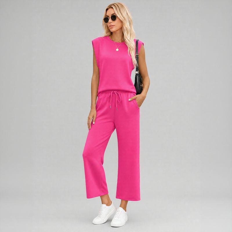 Conjunto Aya™ Regata de Ombro Marcado e Calça Cropped com Cordão