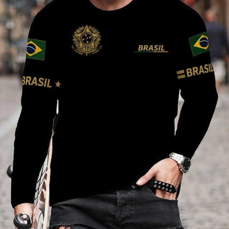 Camiseta World™ Manga Longa com Modelagem Slim e Estampa de Países