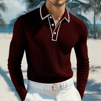 Polo Manga Longa Castellan™ com Gola Contrastante e Acabamento Premium