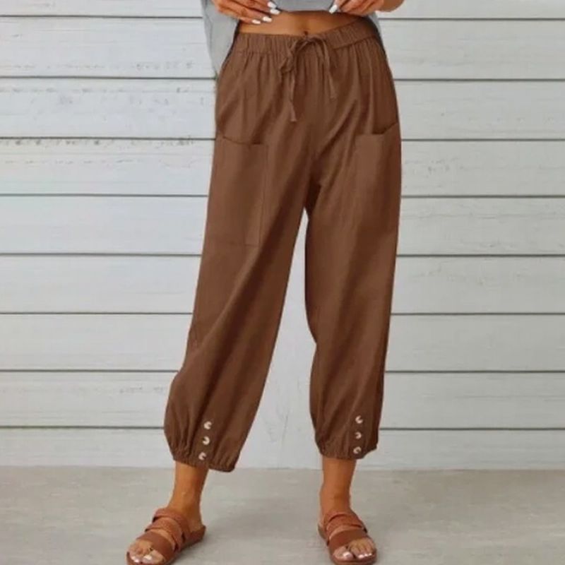 [COMPRE 1 E LEVE 2] Calça Kobe™ em Linho de Algodão com Bolsos Frontais e Cordão Ajustável