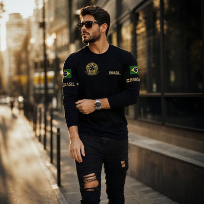 Camiseta World™ Manga Longa com Modelagem Slim e Estampa de Países