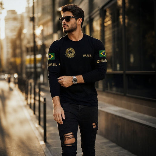 Camiseta World™ Manga Longa com Modelagem Slim e Estampa de Países