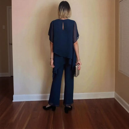Conjunto Giorgia™ Blusa com Sobreposição em Camadas e Calça Minimalista