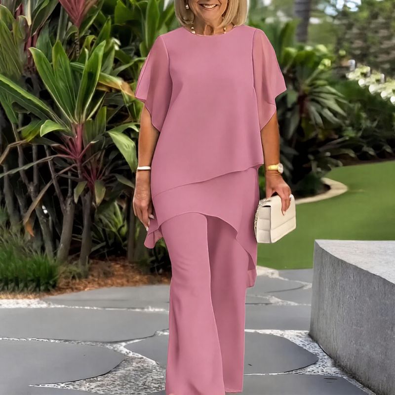 Conjunto Giorgia™ Blusa com Sobreposição em Camadas e Calça Minimalista