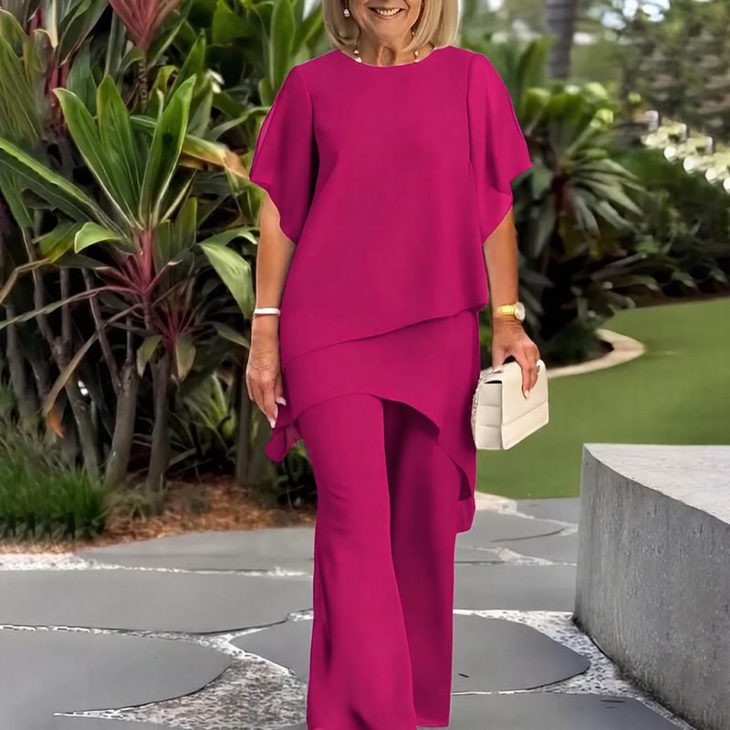 Conjunto Giorgia™ Blusa com Sobreposição em Camadas e Calça Minimalista