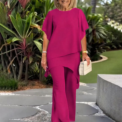 Conjunto Giorgia™ Blusa com Sobreposição em Camadas e Calça Minimalista