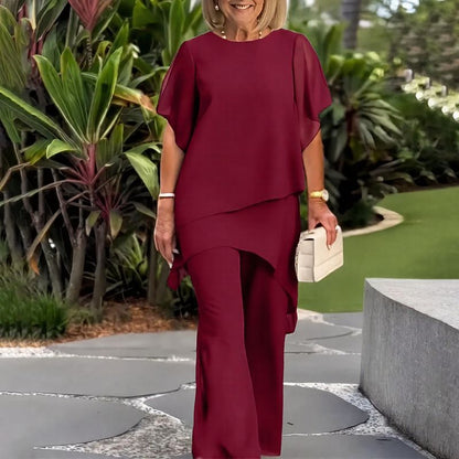 Conjunto Giorgia™ Blusa com Sobreposição em Camadas e Calça Minimalista
