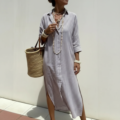 Vestido Bellavita™ Com Listras Verticais e Caimento Fluido