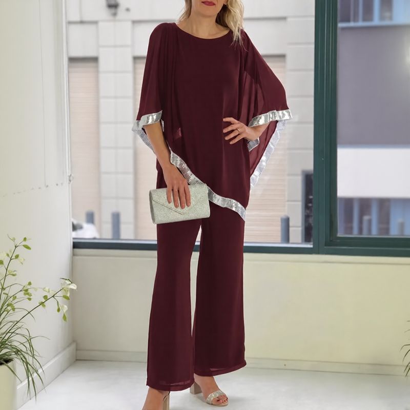 Conjunto Lola™ Blusa Ampla com Detalhe Prateado Contrastante e Calça Pantalona