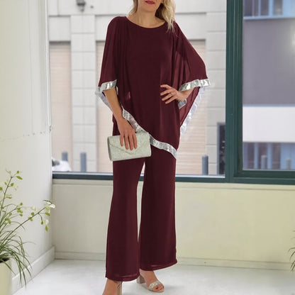 Conjunto Lola™ Blusa Ampla com Detalhe Prateado Contrastante e Calça Pantalona