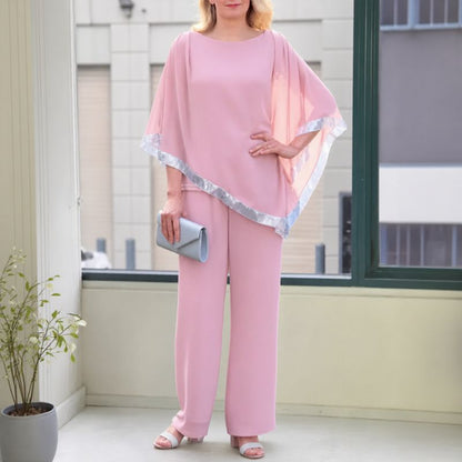 Conjunto Lola™ Blusa Ampla com Detalhe Prateado Contrastante e Calça Pantalona