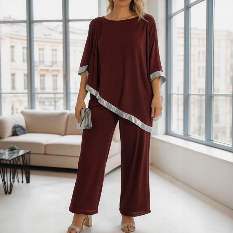 Conjunto Lola™ Blusa Ampla com Detalhe Prateado Contrastante e Calça Pantalona