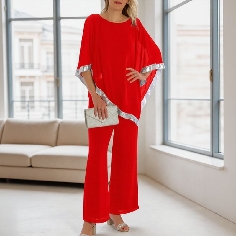 Conjunto Lola™ Blusa Ampla com Detalhe Prateado Contrastante e Calça Pantalona