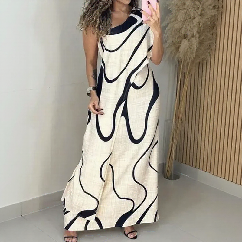 Vestido Alurea™ Ombro Único e Estampa Contemporânea