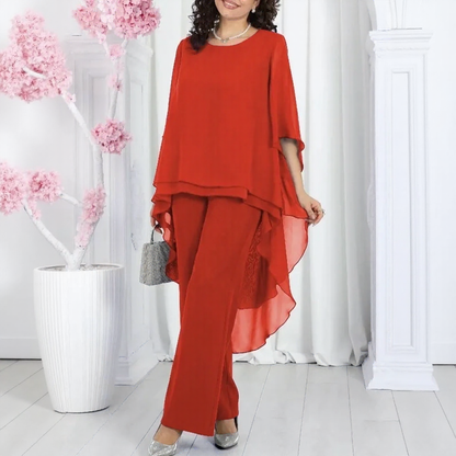 Conjunto Aurevielle™ Com Blusa em Camadas Assimétricas e Calça Pantalona