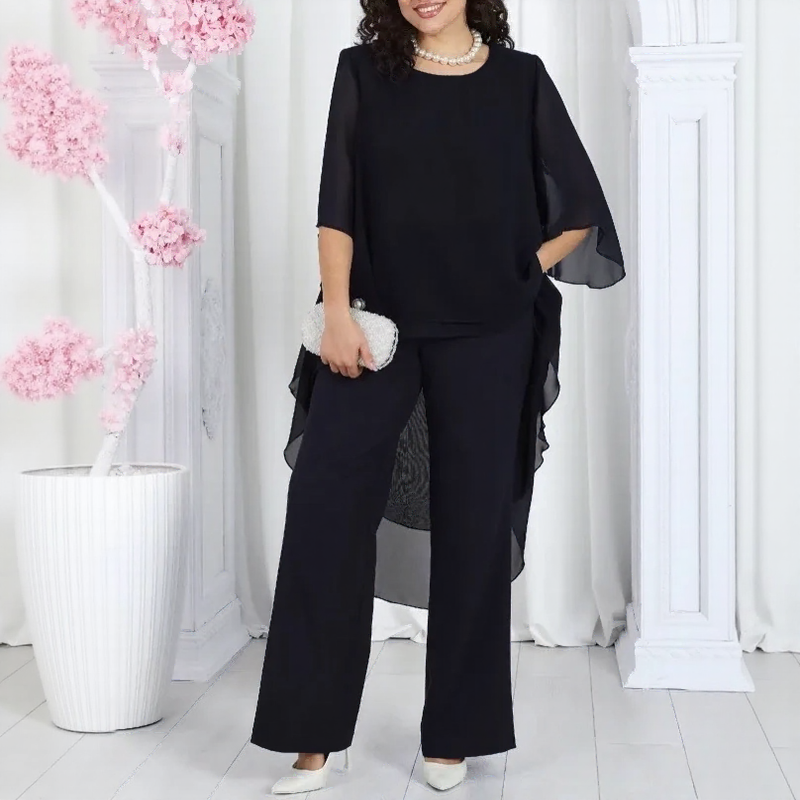 Conjunto Aurevielle™ Com Blusa em Camadas Assimétricas e Calça Pantalona