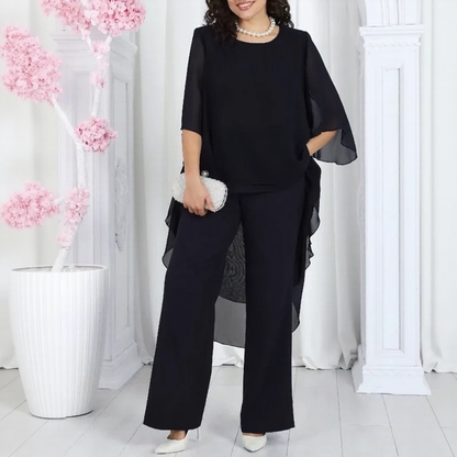 Conjunto Aurevielle™ Com Blusa em Camadas Assimétricas e Calça Pantalona