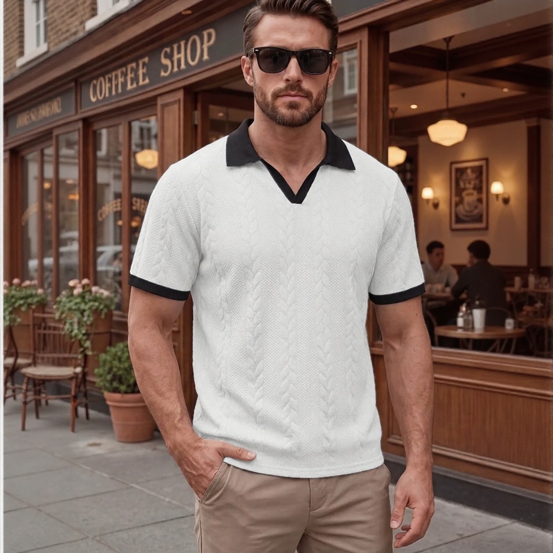 Polo Windsor™ Em Malha Texturizada Com Gola Contrastante