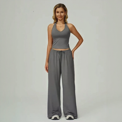 Conjunto Lunary™ Com Top Minimalista e Calça Pantalona