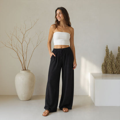 Calça Lavínia™ em Linho de Algodão com Cordão Ajustável