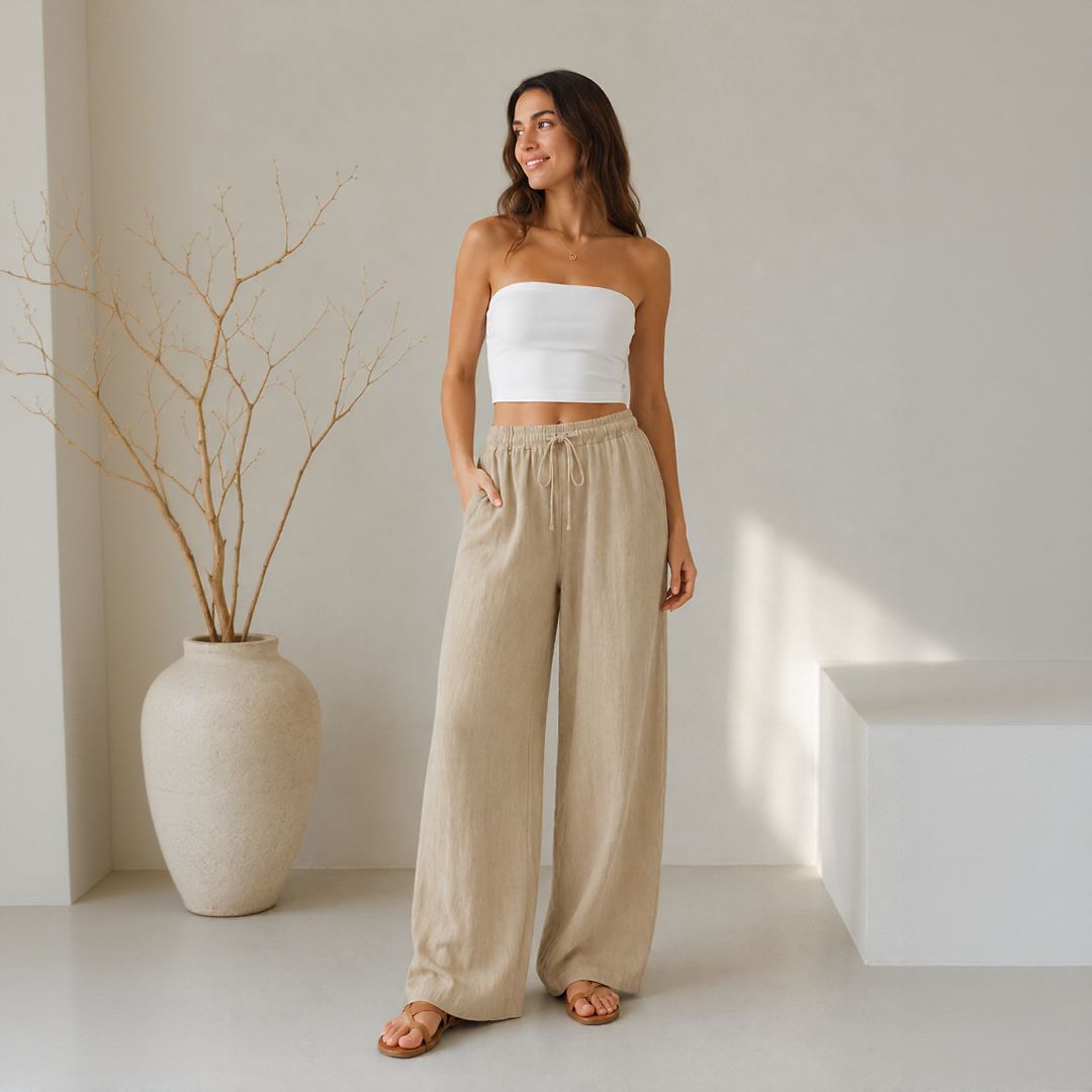 Calça Lavínia™ em Linho de Algodão com Cordão Ajustável
