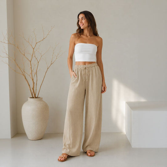 Calça Lavínia™ em Linho de Algodão com Cordão Ajustável