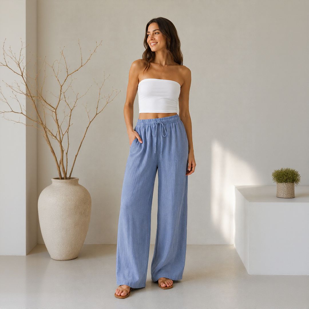 Calça Lavínia™ em Linho de Algodão com Cordão Ajustável