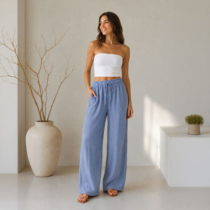 Calça Lavínia™ em Linho de Algodão com Cordão Ajustável