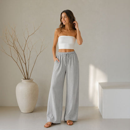 Calça Lavínia™ em Linho de Algodão com Cordão Ajustável
