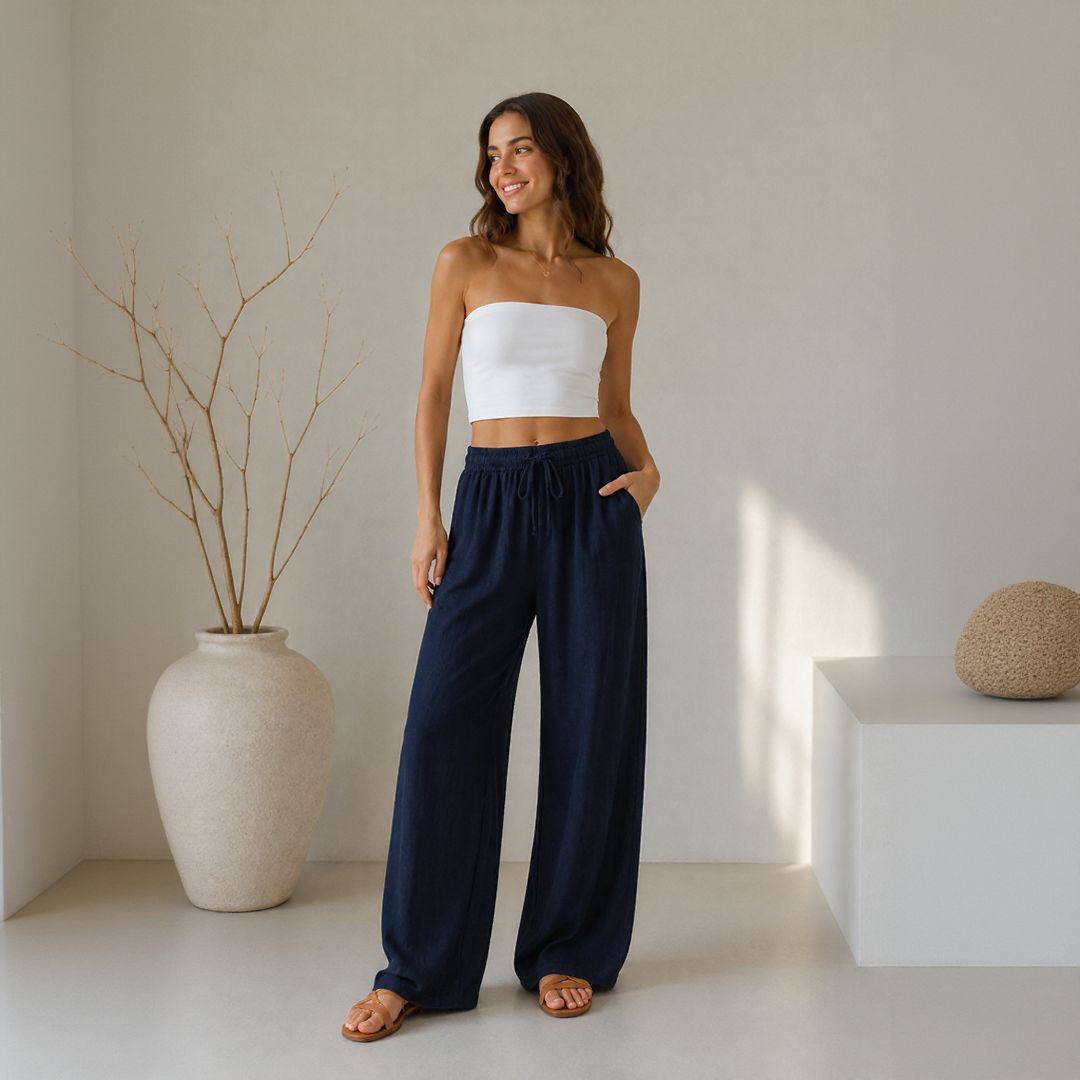 Calça Lavínia™ em Linho de Algodão com Cordão Ajustável