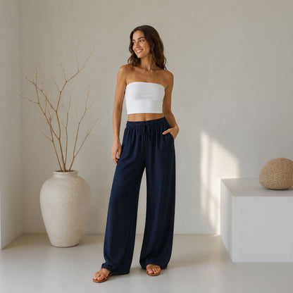 Calça Lavínia™ em Linho de Algodão com Cordão Ajustável