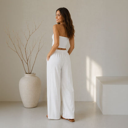 Calça Lavínia™ em Linho de Algodão com Cordão Ajustável