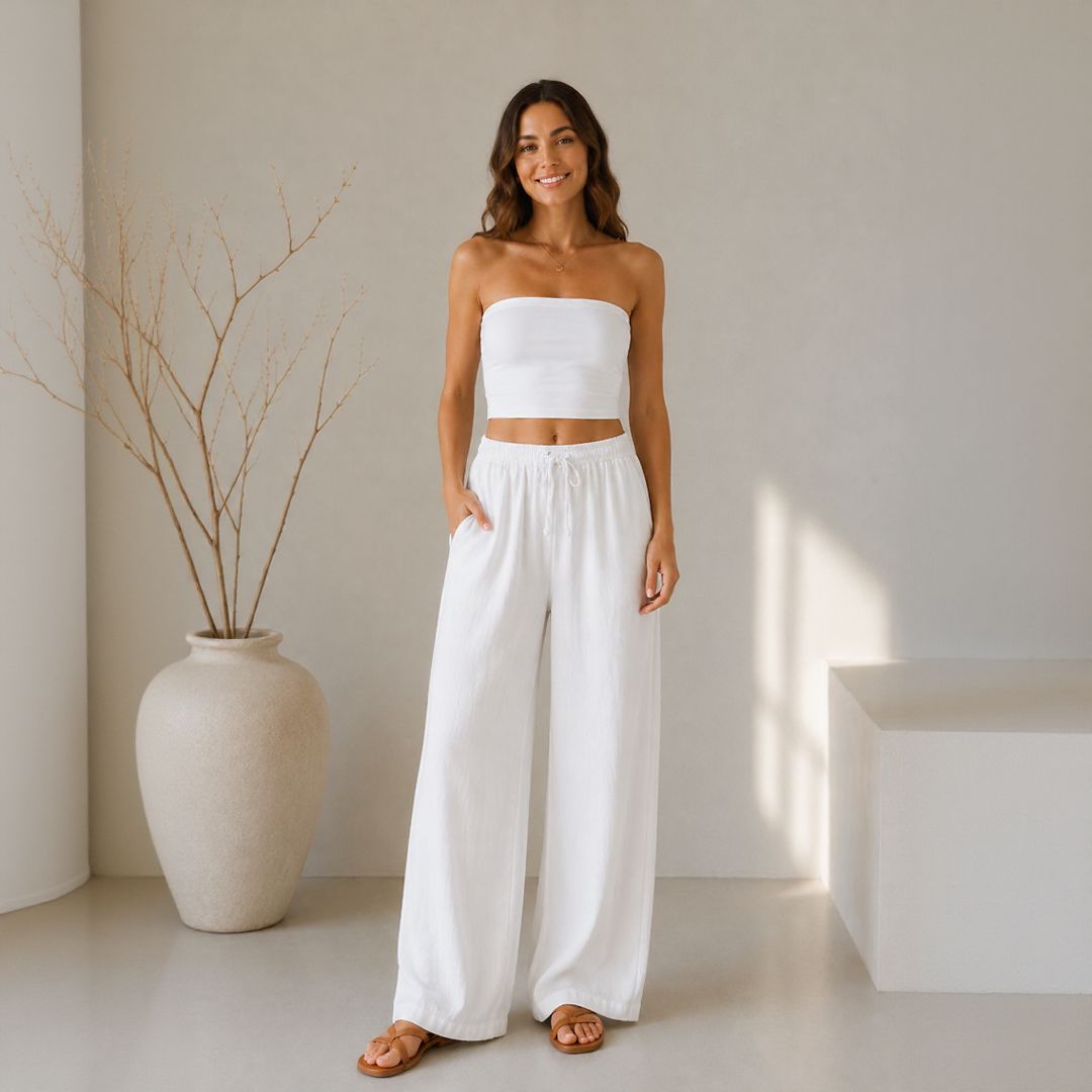 Calça Lavínia™ em Linho de Algodão com Cordão Ajustável