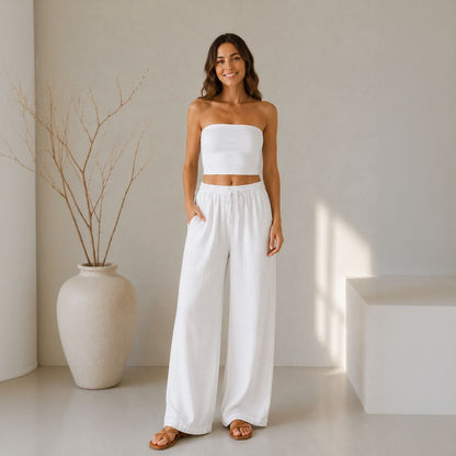 Calça Lavínia™ em Linho de Algodão com Cordão Ajustável