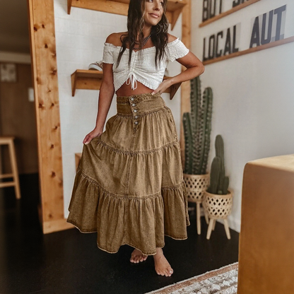 Saia Belle Prairie™ Em Jeans Estonado Com Camadas Fluídas