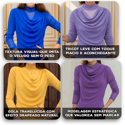 Tricot Leve Ravena™ com Textura Visual de Veludo e Transparência Estratégica / Um Luxo Atemporal para Mulheres Reais